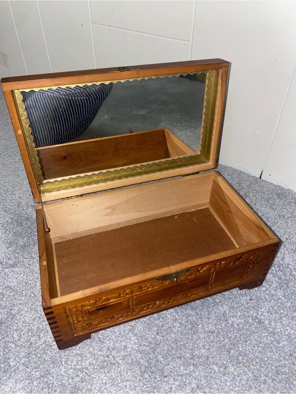 Hand-Carved Wooden Keepsake Box with Scenic Inset